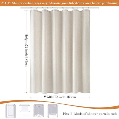 Nanspring Linen Shower Curtain for Bathroom 72x72 Inch 1 Panel Cream Beige
