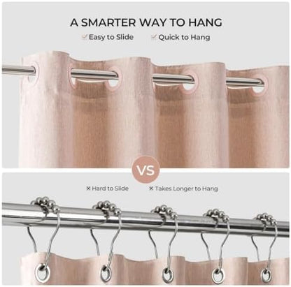 River Dream Linen Textured No Hooks Shower Curtain with Liner,Pink,71x74
