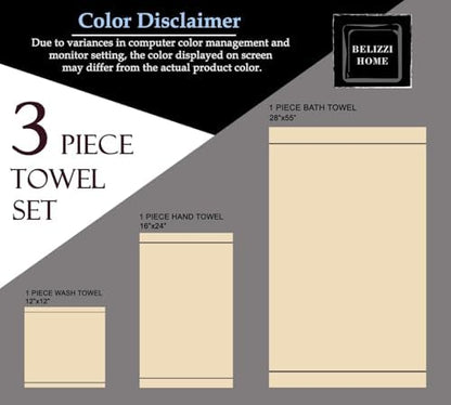 Belizzi Home Ultra Soft 3 Pack Cotton Towel Set, Contains a Bath Towel 28x55 inch, a Hand Towel 16x24 inch & a Wash Coth 12x12 inch, Ideal Everyday use, Compact & Lightweight -Jade