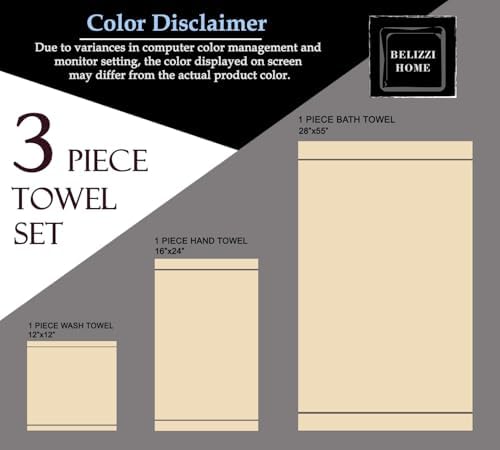 Belizzi Home Ultra Soft 3 Pack Cotton Towel Set, Contains a Bath Towel 28x55 inch, a Hand Towel 16x24 inch & a Wash Coth 12x12 inch, Ideal Everyday use, Compact & Lightweight -Black