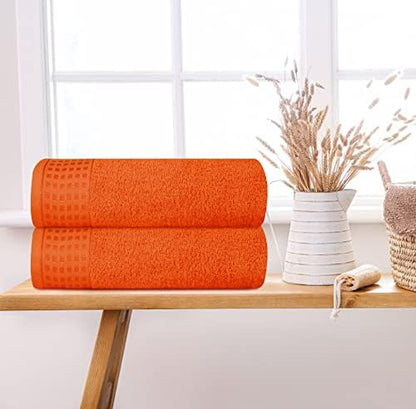 GLAMBURG 100% Cotton 2 Pack Oversized Bath Towel Set 28x55 Inches, Ultra Soft Highly Absorbant Compact Quickdry & Lightweight Large Bath Towels, Ideal for Gym Travel Camp Pool - Orange