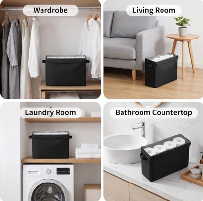 Cupic Cupid Bathroom Toilet Paper Storage - Toilet Paper Baskets with Lid Holds 9-12 Rolls, Extra Covered Slim Tissue Holder Cabinet, Narrow Container Bin Organizer Box Black