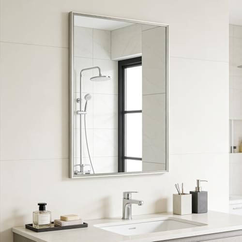 Bathroom Mirror for Wall, 30x20 Inch Framed Vanity Mirror Brushed Nickel