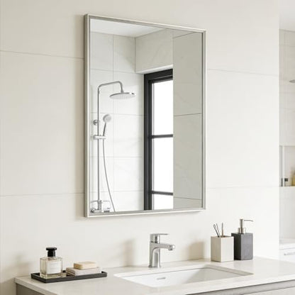 Bathroom Mirror for Wall, 30x20 Inch Framed Vanity Mirror Brushed Nickel