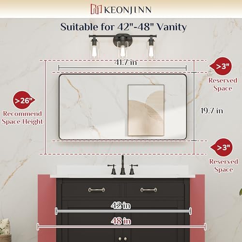 Keonjinn 42 x 20 Inch Brushed Nickel Bathroom Mirrors for Over Sink