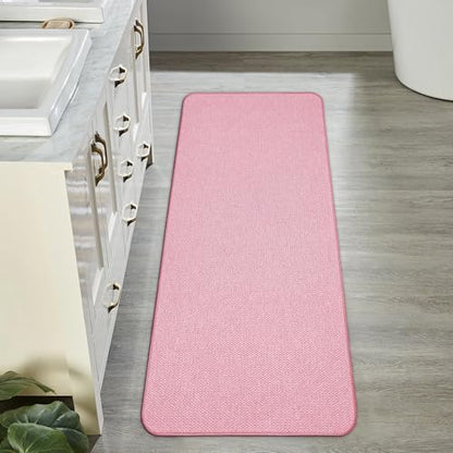 Bosap Bath Mat,Ultra Thin Bathroom Runner Rugs,Large Bath Mats for Bathroom,Quick Dry,Non-Slip,Machine Washable,Low Pile,Bath Rug,Shower Outside,Sink,Home Decor Accessories.Pink,2'x5'（24x60inch）