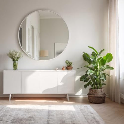 Sunniry Large Round Mirror 40 inch, White Circle Mirror Matte Metal Frame