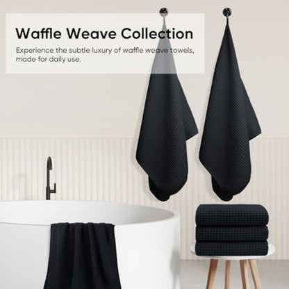 HOMEXCEL Black Waffle Bath Towels Set of 4 Pack, Waffle Towels for Bathroom