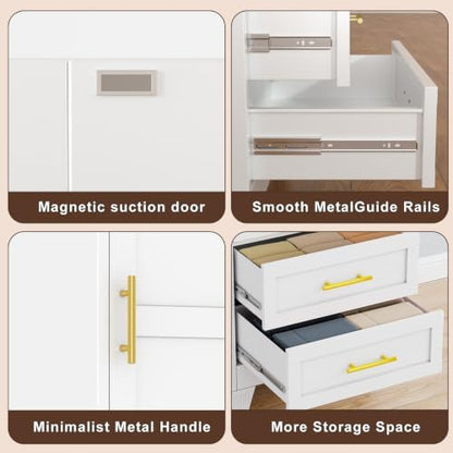 Tall Metal Narrow Storage Cabinet 67" H with 2 Drawer,White Kitchen Pantry Cabinets with 2 Adjustable Shelves and Door,Cuby Storage Orgainzer,Tall Bathroom Cabinet for Kitchen, Home Office,Dining Room