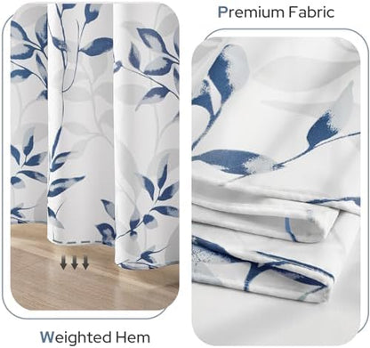 HOMEIDEAS Blue and White Botanical Shower Curtain 72×84 Inches