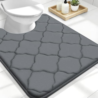 OLANLY Memory Foam Toilet Rugs U-Shaped 24x20, Soft Bath Mat, Dark Grey