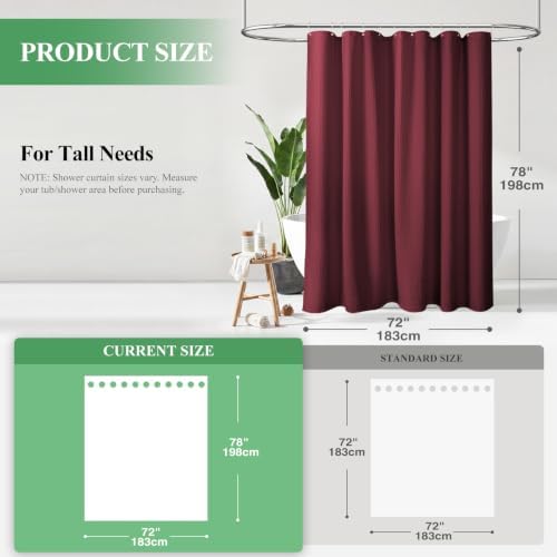 Dynamene Long Waffle Shower Curtain 256 GSM Heavy Fabric 72x78 Burgundy