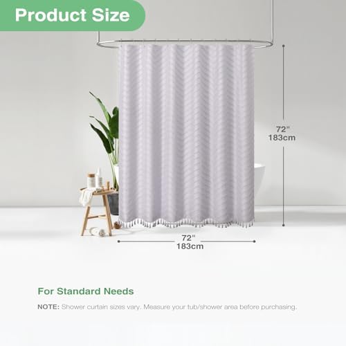 Dynamene Boho Farmhouse Shower Curtain Tufted Chevron 72"x72" Laverder