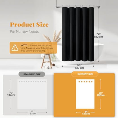 BTTN Narrow Linen Textured Waterproof Thick Shower Curtain, 54x72, Black