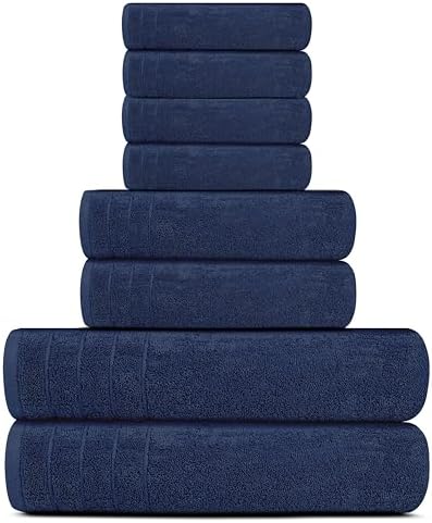 Tens Towels 8 Piece Towel Set, 2 XL Bath, 2 Hand, 4 Washcloth, Navy