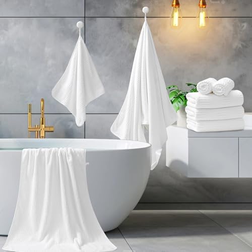 8 Piece Bath Towel Set-2 Oversized Bath Sheets(35"x70"),2 Hand Towels,4 Washcloths-Extra Large Microfiber Towel Sets,Less Lint Highly Absorbent & Quick Dry Bath Towels for Bathroom Gym Pool,White