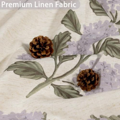 ORTIGIA Linen Textured Ruffle Shower Curtain with Metal Hooks, Vintage Purple Hydrangea Floral Boho Waterproof Bath Curtain for Rustic Farmhouse Bathroom Decor 72x72 Inch