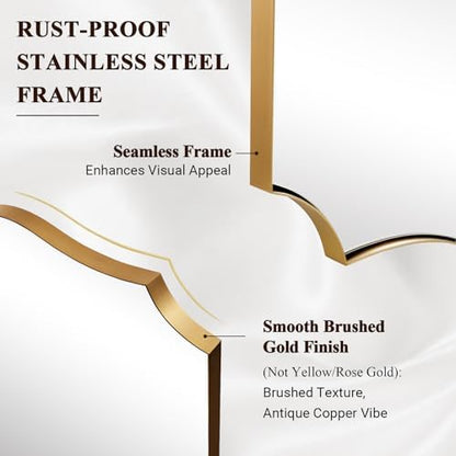 ANDY STAR Bathroom Vanity Mirror, 24x36 Irregular Wall Mirror, Gold Antique Mirror for Bathroom, Asymmetrical Mirror in Anti-Rust Stainless Steel Metal Frame, Wall Mount Horizontal or Vertical
