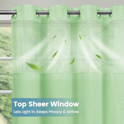 SORTTO No Hook Waffle Shower Curtain with Snap in Liner Set, 71x74, Green