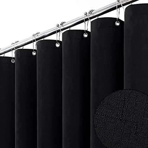 BTTN Black Linen Textured Waterproof Thick Fabric Shower Curtain Set, 72x72