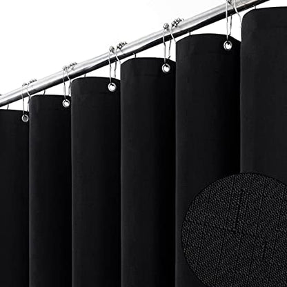 BTTN Black Linen Textured Waterproof Thick Fabric Shower Curtain Set, 72x72