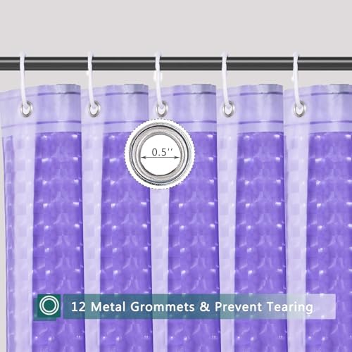 Purple Shower Curtain Liner, 100% Waterproof EVA 3D Shower Curtains with 3 Duty Heavy Bottom Magnets and 12 Rust Proof Grommets, 72x72 Weighted Shower Liner for Shower Stall, Bathtubs
