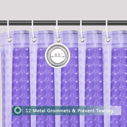 Purple Shower Curtain Liner, 100% Waterproof EVA 3D Shower Curtains with 3 Duty Heavy Bottom Magnets and 12 Rust Proof Grommets, 72x72 Weighted Shower Liner for Shower Stall, Bathtubs