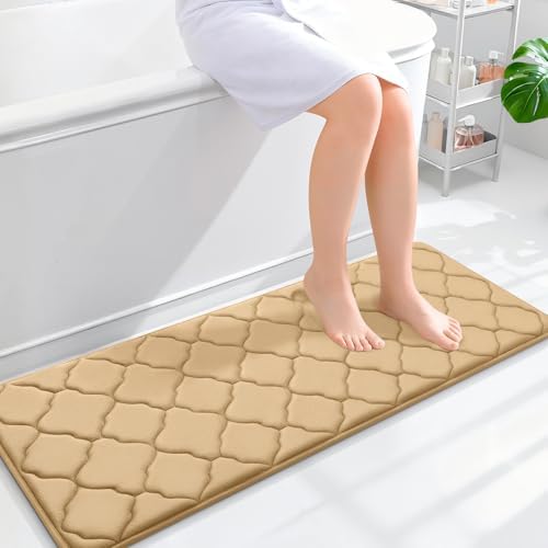 OLANLY Memory Foam Bath Mat Rug 47x17, Ultra Soft Bathroom Rugs, Beige