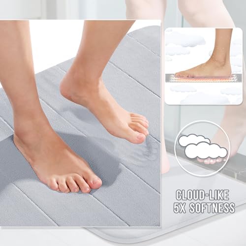 Yimobra Memory Foam Toilet Bath Mat U-Shaped, Commode Contour Rug, Soft and Comfortable, Super Water Absorbent, Non-Slip, Thick, Machine Wash Bathroom Commode Contour Rug, 24 X 20 Inches, Silver