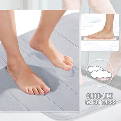 Yimobra Memory Foam Toilet Bath Mat U-Shaped, Commode Contour Rug, Soft and Comfortable, Super Water Absorbent, Non-Slip, Thick, Machine Wash Bathroom Commode Contour Rug, 24 X 20 Inches, Silver