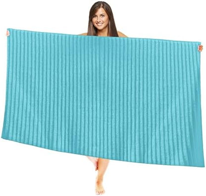 Elegant Comfort 100% Turkish Cotton Corduroy Ribbed Luxury Jumbo Bath Towel Ultra Soft - 35 x 70 Inch - Luxury Spa Premium Hotel Quality Highly Absorbent and Quick Dry Large Bath Towel, Aqua