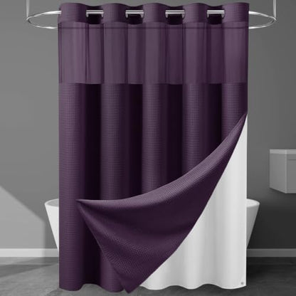 EUTXL Heavyweight Waffle No Hook Shower Curtain with Liner, Purple, 71x74