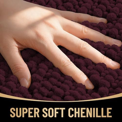 OLANLY Thick Chenille Bathroom Runner Rugs Mats 44x24, Black Cherry