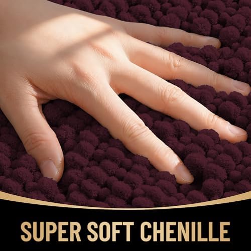 OLANLY Thick Chenille Absorbent Bathroom Rugs Mat 30x20, Black Cherry