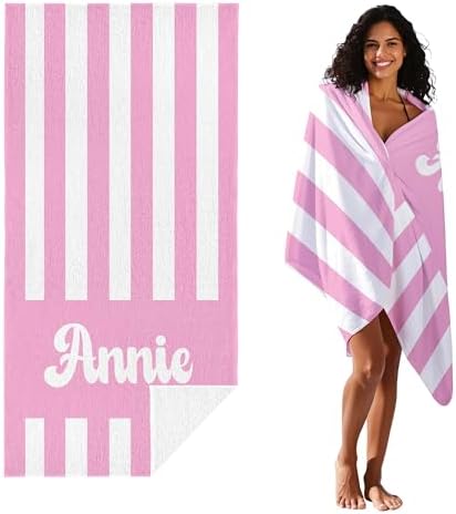 JML Personalized Beach Towel with Name, Custom Cabana Stripe Beach Towel, Customized Microfiber Pool Towel, Quick Dry & Absorbent Swim Towel for Adult,Mother's Day, Birthday, Summer Holiday,Vacation