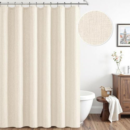 ANRODUO Cream White Extra Long Linen Fabric Shower Curtain Set - W72xL108