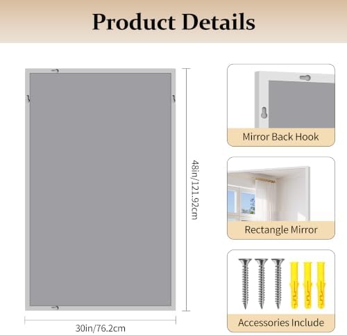 COFENY Silver Bathroom Mirror for Wall, 30x48 Inch Rectangle Mirrors with Metal Frame, Modern Vanity Wall Mirror Decor for Bathroom Living Room, Entryway Hangs Horizontal or Vertical
