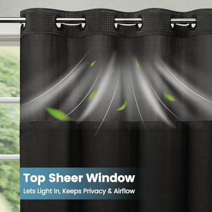 SORTTO No Hook Waffle Shower Curtain with Snap in Liner Set, 71x80, Black