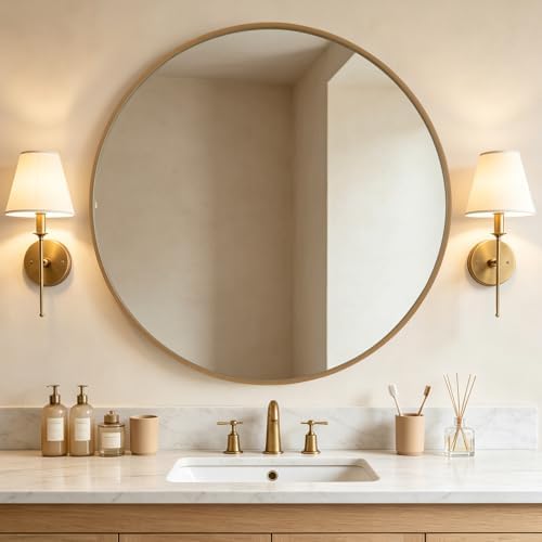 WallBeyond Round Wood Mirror, 40" Round Modern Decoration Large Circle Wall Mirror for Bathroom Living Room Bedroom Entryway, Natural