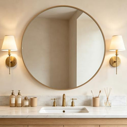 WallBeyond Round Wood Mirror, 40" Round Modern Decoration Large Circle Wall Mirror for Bathroom Living Room Bedroom Entryway, Natural
