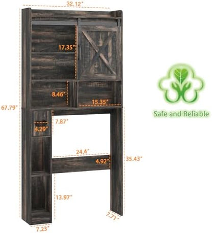 Vabches Over The Toilet Storage Cabinet with Sliding Barn Door. Dark Grey
