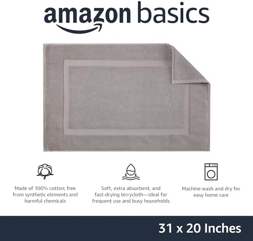 Amazon Basics Banded Bathroom Bath Rug Mat, Machine Washable, 100% Cotton, 31" x 20", Powder Gray (Pack of 2)