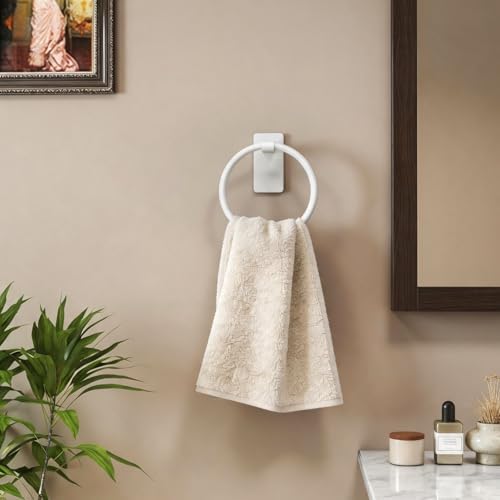 STWWO Hand Towel Holder Adhesive, Round Towel Ring for Bathroom RV, White