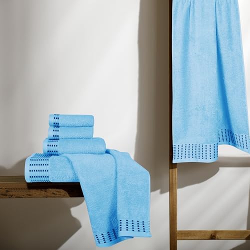 BELIZZI HOME Ultra Soft 6 Pack Cotton Towel Set, Contains 2 Bath Towels 28x55 inch, 2 Hand Towels 16x24 inch & 2 Wash Cloths 12x12 inch, Ideal Everyday use, Compact & Lightweight - Sky Blue