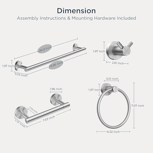 FORIOUS Bathroom Accessories, 4-Piece Bathroom Hardware Set - 18" Towel Bar