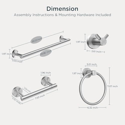 FORIOUS Bathroom Accessories, 4-Piece Bathroom Hardware Set - 18" Towel Bar