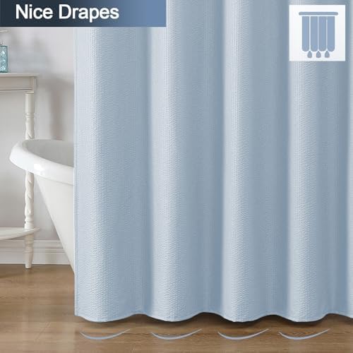 OWENIE Glacier Blue Shower Curtain for Bathroom 96 Inches Extra Long, Elegant 3D Embossed Textured Fabric Shower Curtains, Water Repellent, Machine Washable, Hotel Style, 72" W x 96" L, Glacier Blue