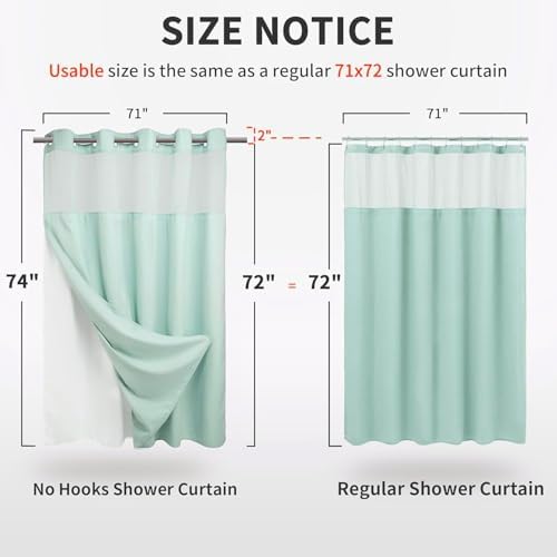 River Dream Waffle No Hook Shower Curtain with Liner,Misty Blue,71x74