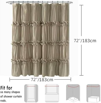 Homechoice Decor Taupe Ruffle Shower Curtain 72" W x 72" H