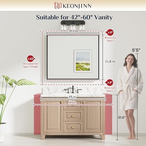 Keonjinn 42 x 36 Inch Brushed Nickel Bathroom Mirrors for Over Sink